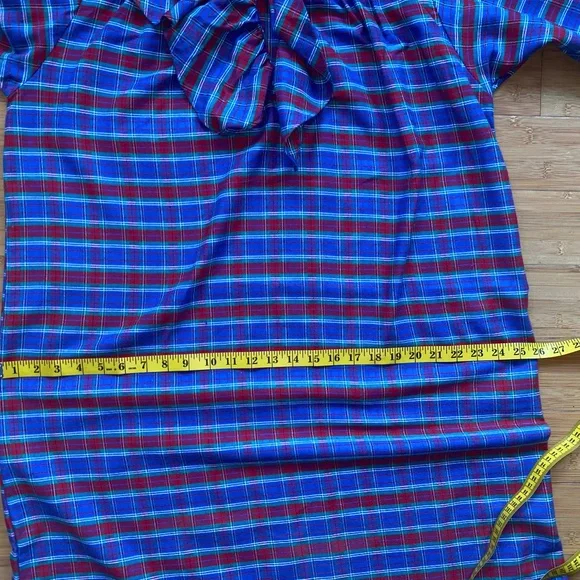 Eddie Bauer Womens L Ruffle Neck 3/4 length Nightgown Red Blue PLAID 90s USA - Picture 13 of 14
